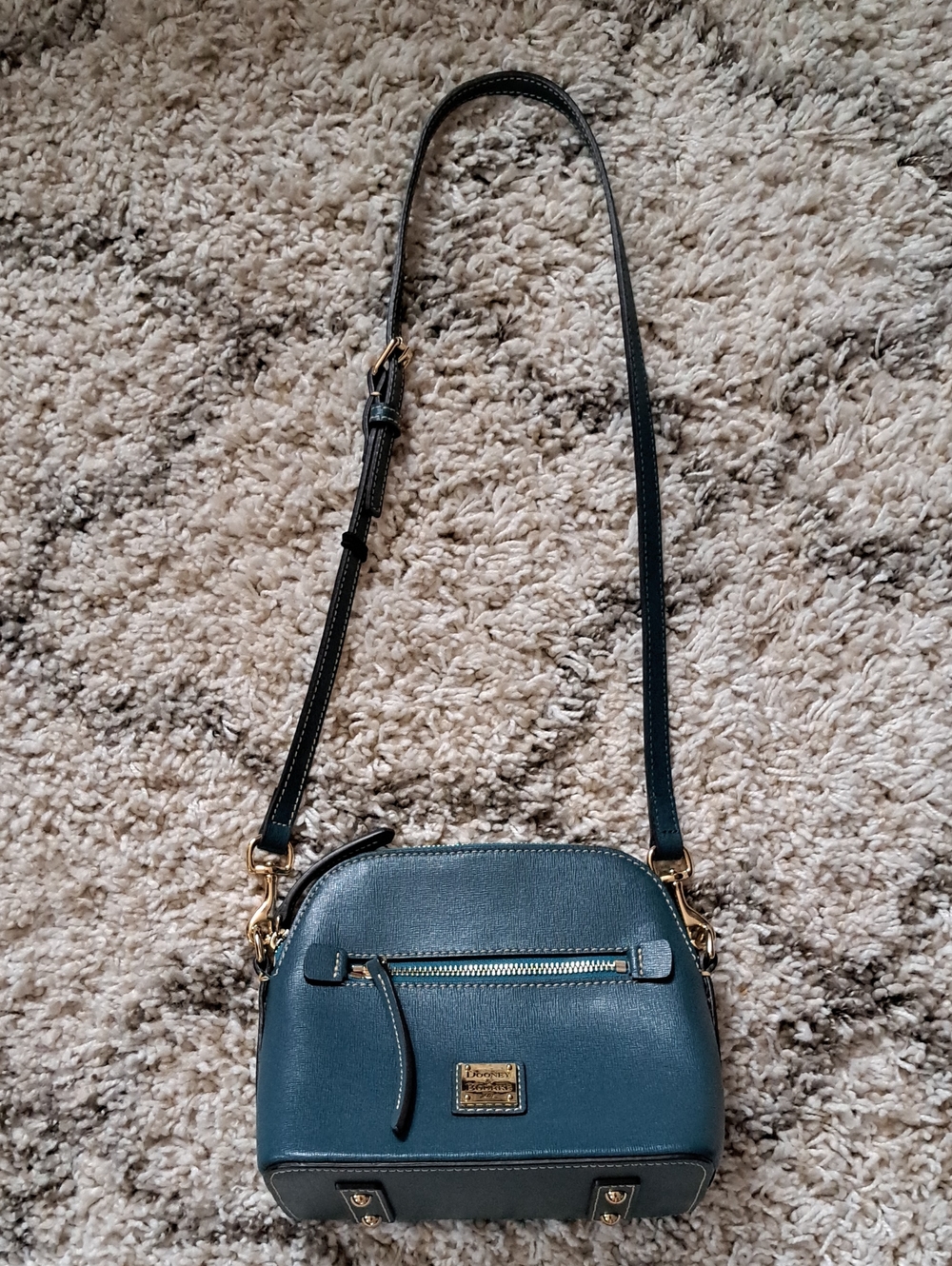 Dooney & Bourke Teal Leather Mini Crossbody with Gold Hardware